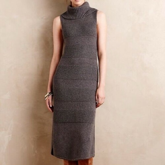 ANTHROPOLOGIE Moth Cream Knit turtleneck long dress wool blend - Picture 5 of 10